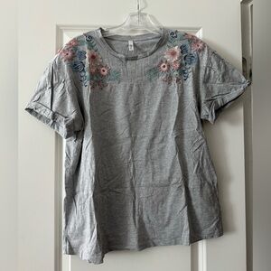 Women’s gray shirt with embroidery detail. Size S. Boutique top. Barely worn!